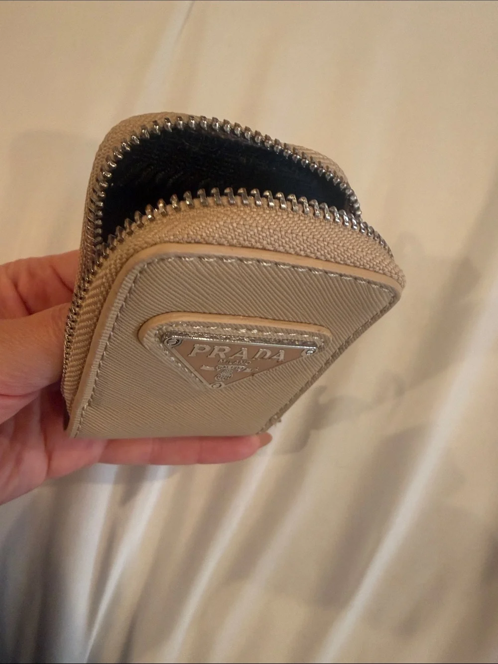 Beige Zip Card Case Wallet - card holder key chain